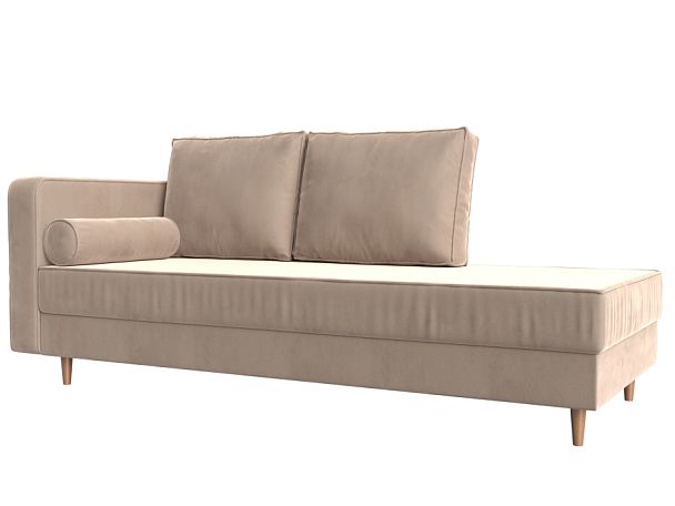 Кушетка Прайм левый (полностью велюр бежевый) - Вид 1