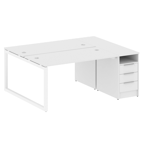 Metal System Quattro Р. ст. с тумбой на О-образном м/к 50БО.РС-СТП-2.3 Белый/Белый металл 1812*1475*750 - Вид 1