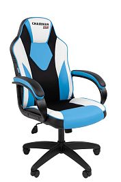 Кресло Chairman game 17 Россия экокожа черный/голубой/белый - Фото предпросмотра