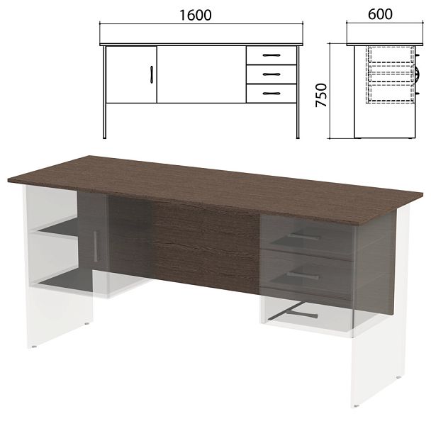 Столешница, царга стола письменного с 2 тумбами "Канц" 1600х600х750 мм, венге, СК28.16.1 - Вид 1