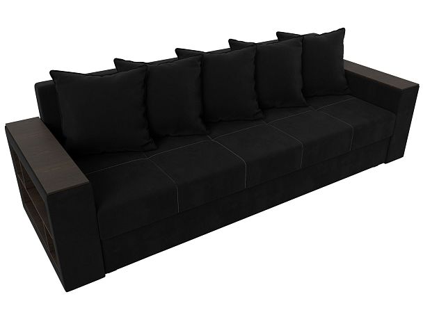 Диван прямой Дубай Лайт полки слева (полностью микровельвет черный) - Вид 5