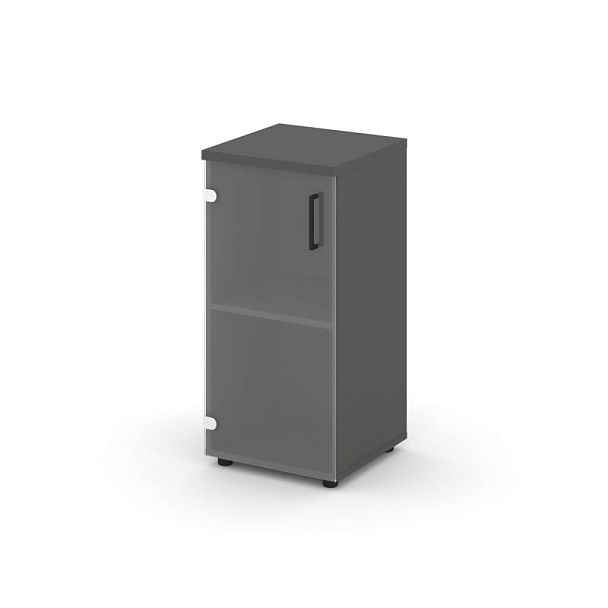 Стайл Проджект Шкаф низкий узкий SN.STU.E-302(L) Антрацит/Прозрачный/Черный Ручки 400*400*833 - Вид 1