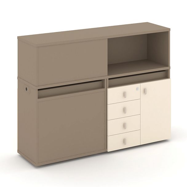 Estetica Набор №15. Тумба двойная+низкая надставка ES.NB.2N-15 Латте/Сатин 1500*410*1135 - Вид 1