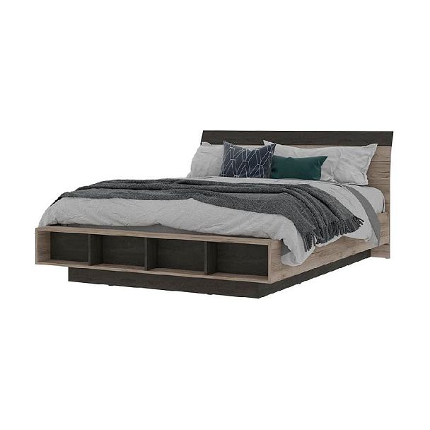 Эдинбург Кровать КР-01 1,6х2,0 (1,640х0,935х2,315) дуб крафт серый/железный камень - Вид 2