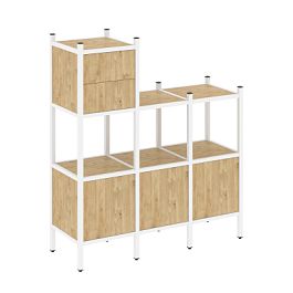 Loft Прямой стеллаж наборный VR.L-13 Тиквуд светлый/Белый металл 1278*446*1458 - Фото предпросмотра