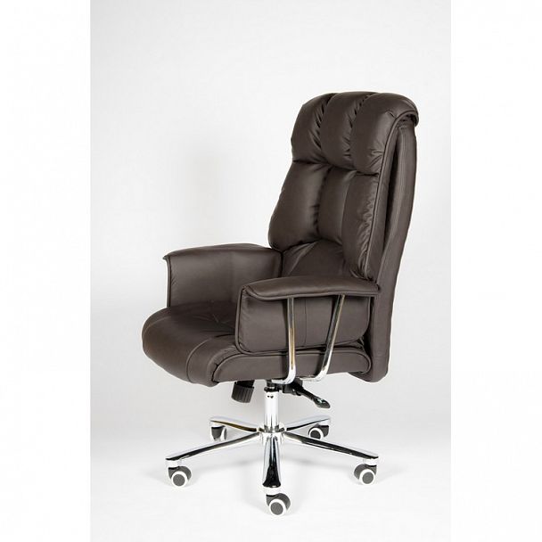 Кресло Президент / сталь + хром / темно-коричневая  экокожа - Вид 3