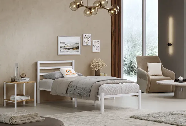 Кровать металлическая Сталь 800*2000, цвет белый - Вид 4