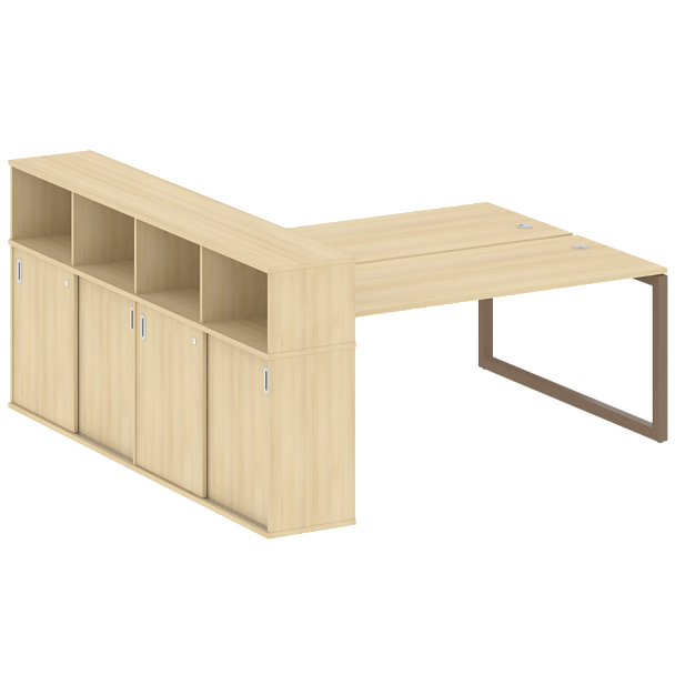 Metal System Quattro Р. ст. с шкафом-купе на О-образном м/к 50БО.РС-СШК-4.5 Т Акация/Мокко металл 2210*2332*1098 - Вид 1