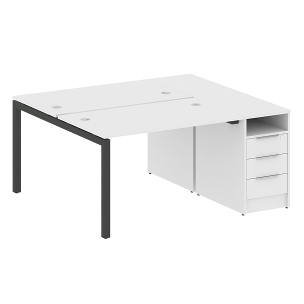 Metal System Quattro Р. ст. с тумбой на П-образном м/к 50БП.РС-СТП-2.2 Белый/Антрацит металл 1612*1475*750 - Вид 1