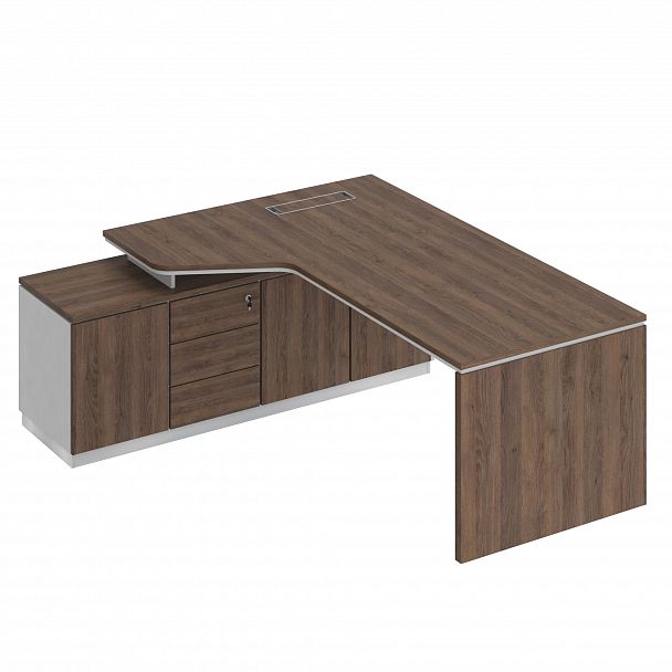 Стол руководителя эргономичный (опора ДСП) на опорной тумбе левый "City" СИ 117 дуб гладстоун/белый премиум/дуб гладстоун - Вид 1