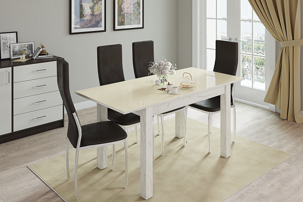 Стол обеденный раскладной «Бруно» (1000х600) дуб крафт белый/лакобель ваниль - Вид 1