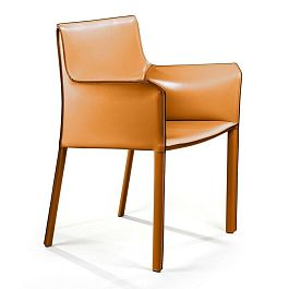 Стул с подлокотниками Barrie, кожа camel - Фото предпросмотра