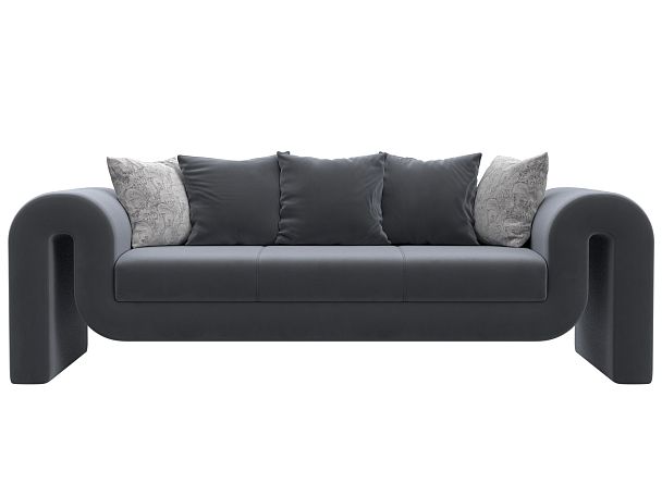 Прямой диван Волна (полностью велюр серый, подушки 3 велюр серый, 2 велюр серый с узором) - Вид 2