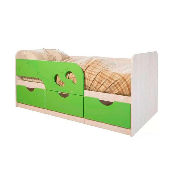 Кровать детская "Минима Лего" (1632х770х850) дуб атланта/лайм глянец (снято) - Вид 1