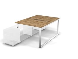 MATRIX 121В200-O Стол прямой, опора на тумбу, пров. вырез. (O-опоры) 1180х1590х775 Дуб Крафт/Белый - Фото предпросмотра