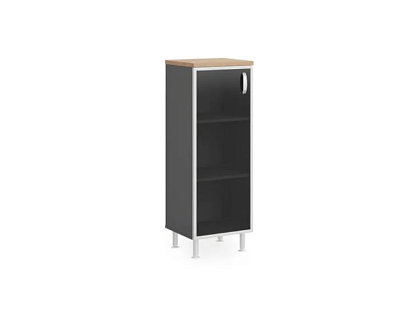 БЕРЛИН / BERLIN Стеллаж закрытый витрина стекло в раме левый 450х430х1290 Акация/Черный - Вид 1