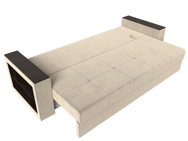 Диван прямой Дубай Лайт полки слева (полностью микровельвет бежевый) - Вид 8