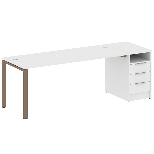 Metal System Р. ст. с тумбой на П-образном м/к БП.РС-СТП-1.5 Белый/Мокко металл 2212*720*750 - Вид 1