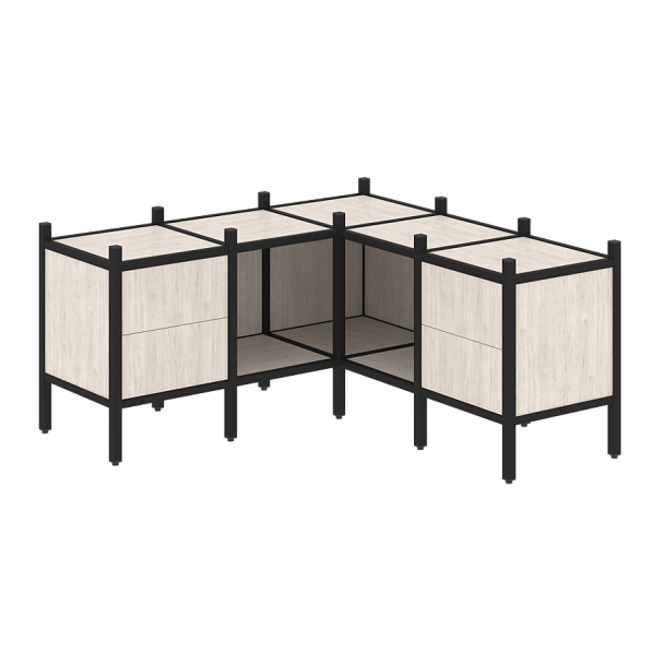 Loft Угловой внутренний стеллаж наборный VR.L-27 Денвер светлый/Чёрный металл 1278*1278*636 - Вид 1