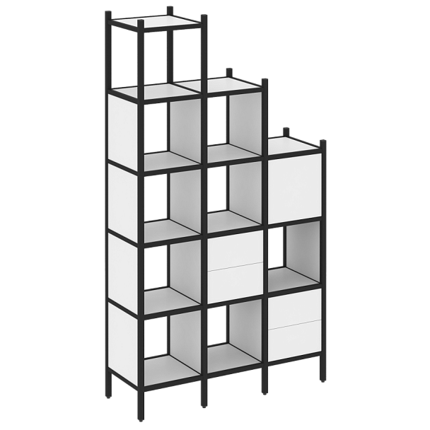 Loft Прямой стеллаж наборный VR.L-21 Белый бриллиант/Чёрный металл 1278*446*2280 - Вид 1