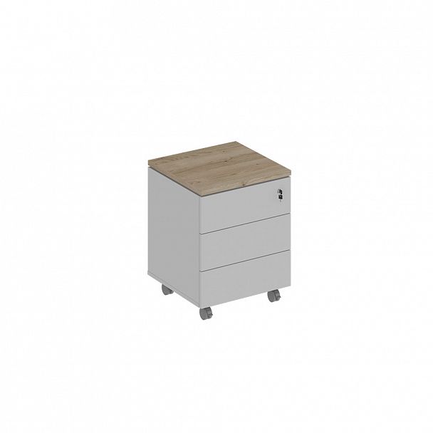 Тумба выкатная 3-ящичная с замком "City" СИ 213 дуб гладстоун светлый/белый премиум/белый премиум - Вид 1