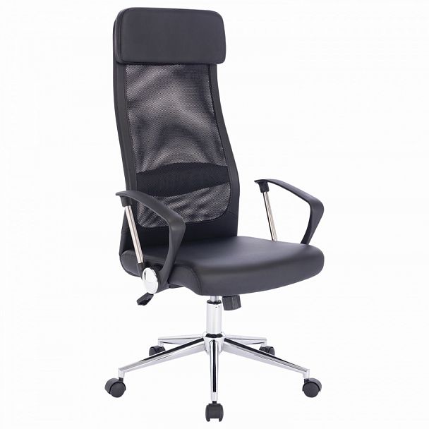 Кресло офисное BRABIX "Flight R EX-541", хром, экокожа, сетка, черное, 532516 - Вид 1