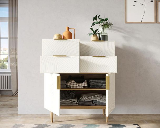 Большой комод с четырьмя ящиками и дверками Line LN17/GR1/beige - Вид 2