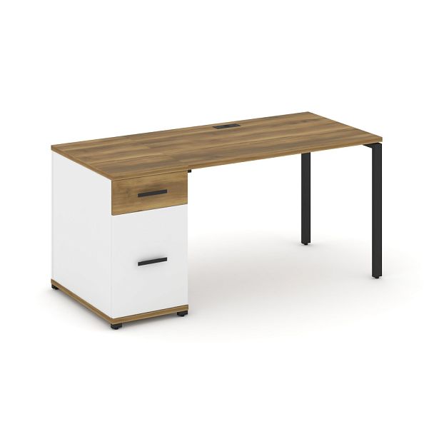 Concept Стол рабочий с 1 опорной тумбой CN.SP-406 W Сандал Янтарный/Белый Бриллиант/Металл Черный 1600*720*750 - Вид 1