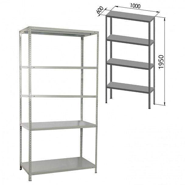 Стеллаж металлический BRABIX "MS KD-195/60-5", 1950х1000х600 мм, 5 полок, сборная стойка, 291121, S240BR246502 - Вид 3