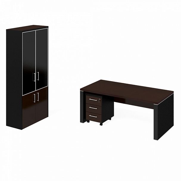Стол рабочий+тумба мобильная+шкаф комбинированный "Парламент" ПК-ПРЛ-КОМП№2-В1-981 темный орех - Вид 1