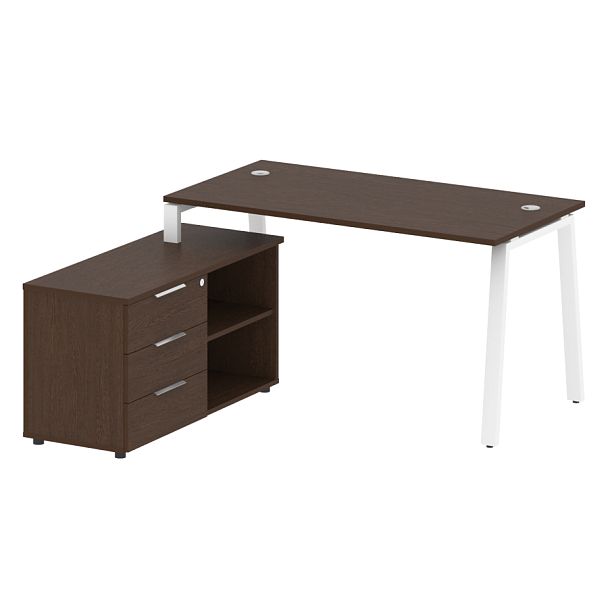 Metal System Р. ст. с тумбой на А-образном м/к БА.РС-СТС-2.3 (L) Венге/Белый металл 1500*1520*750 - Вид 1