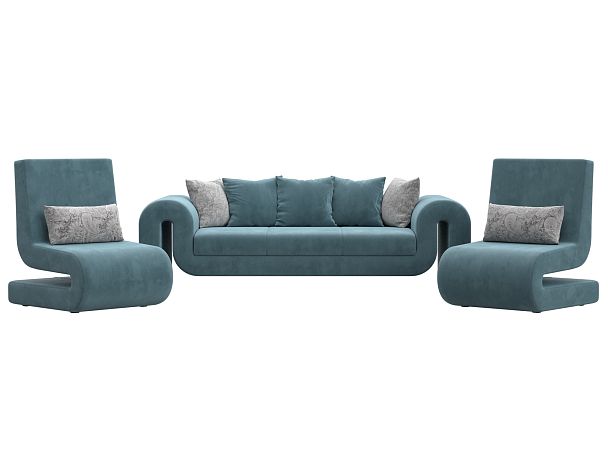 Волна набор 1 - диван, 2 кресла (полностью велюр бирюзовый) - Вид 2