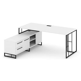 Rift Direct Стол руководителя на опорной тумбой RF.SRT-24 (L) Белый Бриллиант/Металл Черный 1580*1600*750 - Фото предпросмотра