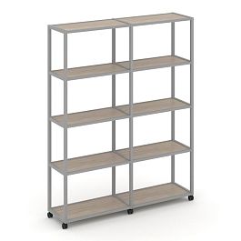 Shelf Mobile Стеллаж 5 уровней 2 секции VR.LT-STK-511.12 Дуб Аттик/Металл Серый 2370*400*2000 - Фото предпросмотра