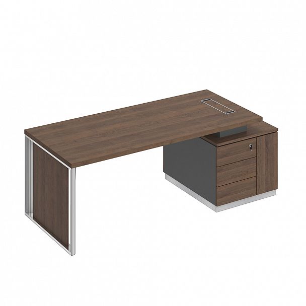 Стол руководителя на опорной тумбе (левый/правый) с декоративной вставкой "Bravo" БР 112 дуб гладстоун/антрацит премиум/дуб гладстоун - Вид 1