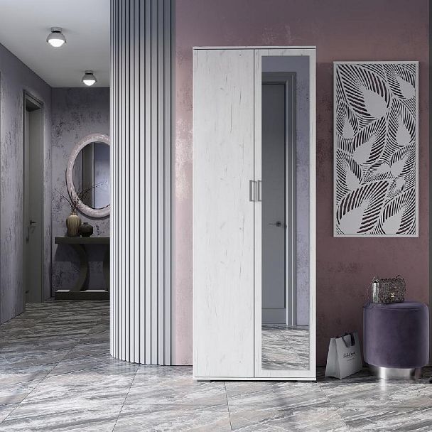 НЕЛЬСОН ШК 04 (СОЛО-4) Шкаф (0.800х2,200х0,500) дуб крафт белый/дуб крафт белый - Вид 3