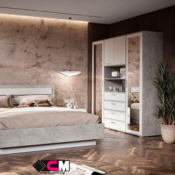 Денвер ШК-02 Шкаф с зеркалом (1800 х2020х504) ателье светлый/белый - Вид 3