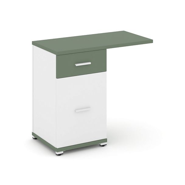 Concept Тумба приставная узкая 1 ящ.+1 распаш. фасад со свесом CN.TUS-003 W Кобо/Белый Бриллиант/Металл Белый 836*420*750 - Вид 1