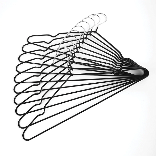 Вешалки-плечики для одежды, размер 48-50, металл, антискользящие, КОМПЛЕКТ 10 шт., черные, BRABIX PREMIUM, 608467 - Вид 6