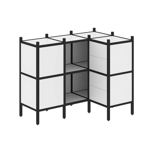 Loft Угловой внутренний стеллаж наборный VR.L-28 Белый бриллиант/Чёрный металл 1278*862*1047 - Вид 1