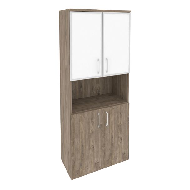 Onix Шкаф высокий широкий O.ST-1.4 R white Тиквуд темный/Стекло 800*420*1977 - Вид 1