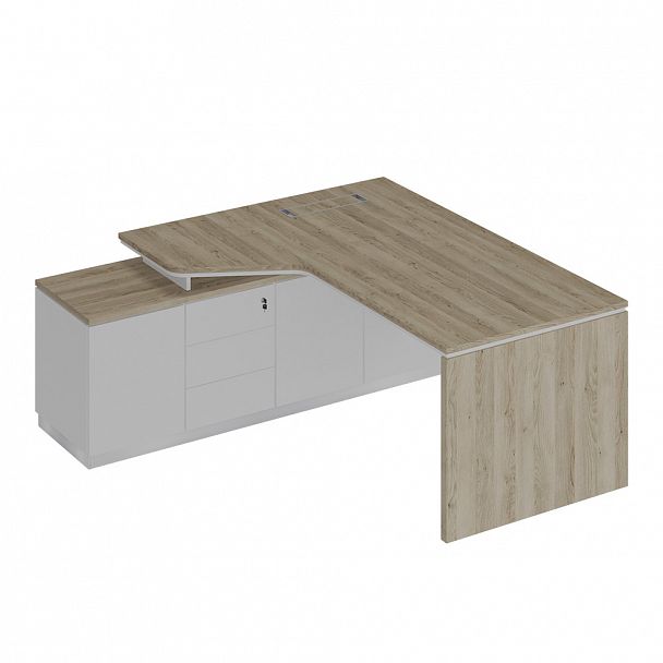 Стол руководителя эргономичный (опора ДСП) на опорной тумбе левый "City" СИ 117 дуб гладстоун светлый/белый премиум/белый премиум - Вид 1