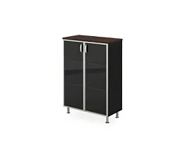 БЕРЛИН / BERLIN Стеллаж закрытый витрина стекло в раме 900х430х1290 Венге/Черный - Фото предпросмотра