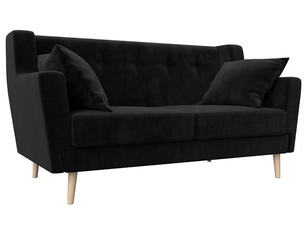 Прямой диван Брайтон 2 (полностью велюр черный) - Вид 1