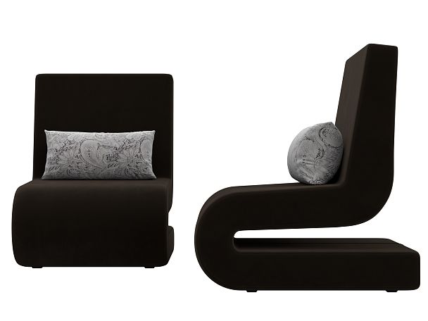 Кресло Волна (полностью микровельвет коричневый, подушки велюр серый с узором) - Вид 2