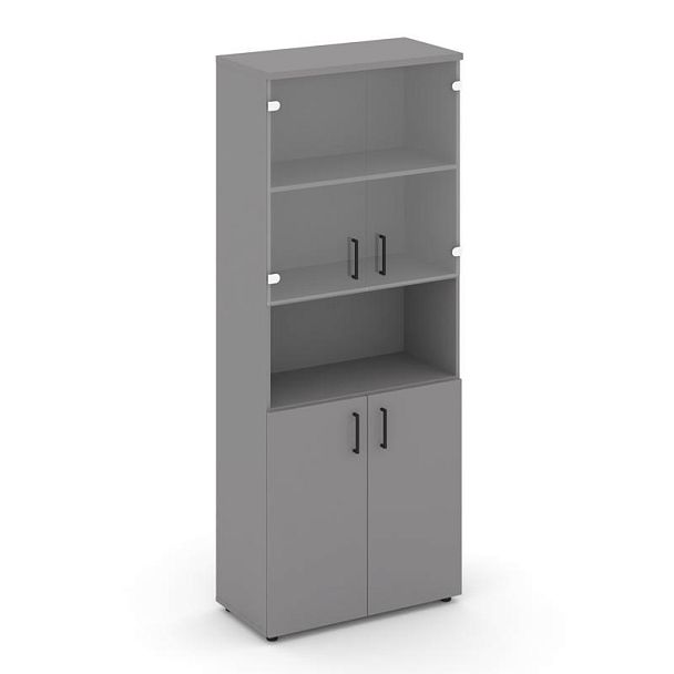 Стайл Проджект Шкаф высокий широкий (2 низких фасада ЛДСП + 2 низких фасада стекло прозрачное) SN.ST - Вид 1