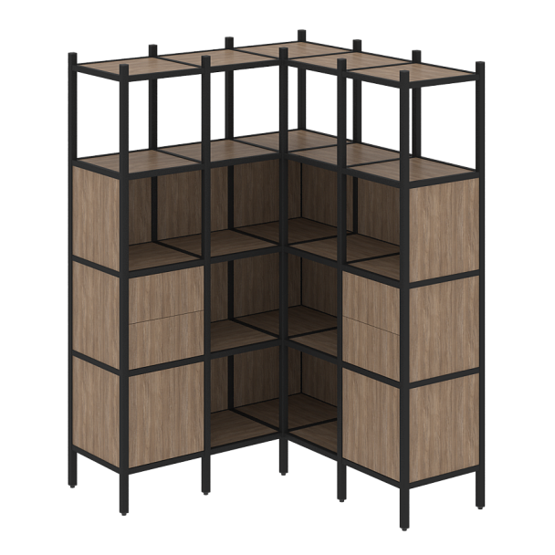 Loft Угловой внутренний стеллаж наборный VR.L-33 Дуб аризона/Чёрный металл 1278*1278*1869 - Вид 1