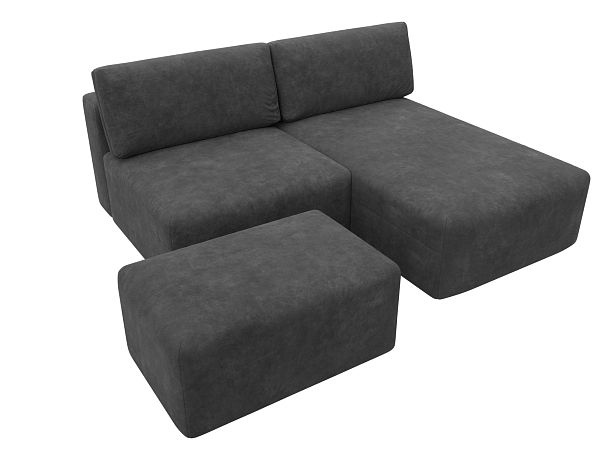 Диван угловой модульный с пуфом Лига-060 НПБ угол универсальный Велюр серый - Вид 6