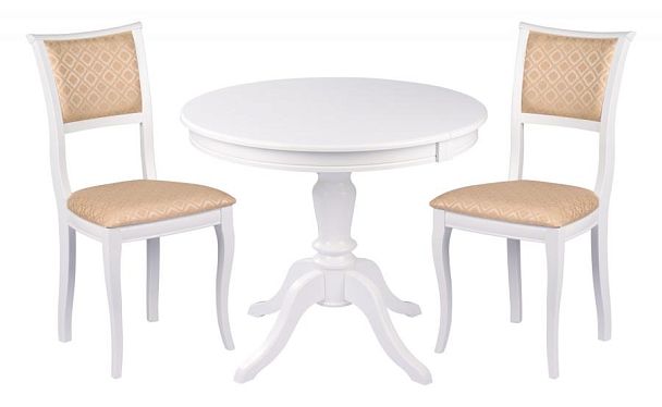 Обеденная группа стол Элат D90(130)х90х76 Белый и 2 стула Камир Белый/Бежевый жаккард - Вид 1