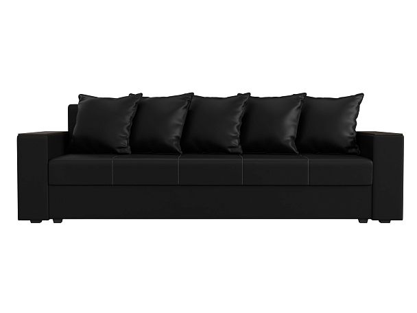Диван прямой Дубай Лайт полки слева (полностью экокожа черная) - Вид 2